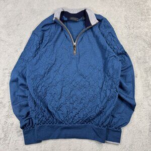 Greyson Wool Quarter Zip Sweater Blue Long Sleeve Mens M Textured Preppy Coastal